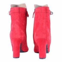 Hermes Red Suede Leather Joueuse Ankle Boots Size 35 For Women -Deals Hermes Store luxury women hermes used shoes p257765 006