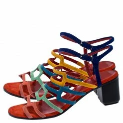 Hermes Multicolor Suede Oracle Block Heel Ankle Strap Sandals Size 38 For Women -Deals Hermes Store luxury women hermes used shoes p257829 003