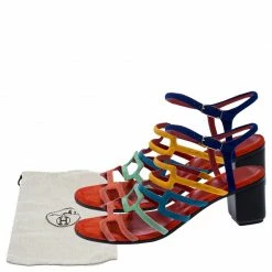 Hermes Multicolor Suede Oracle Block Heel Ankle Strap Sandals Size 38 For Women -Deals Hermes Store luxury women hermes used shoes p257829 007