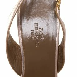 Hermes Metallic Bronze Leather Night Slingback Sandals Size 39 For Women -Deals Hermes Store luxury women hermes used shoes p260466 004