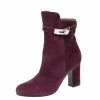 Hermes Magenta Suede Joueuse Round Toe Ankle Boots Size 37 For Women