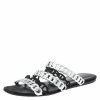 Hermes Metallic Silver Leather And Black Suede Chaine D'ancre Flat Sandals Size 37 For Women