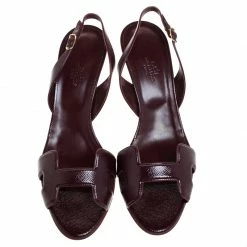 Hermes Dark Burgundy Patent Leather Night Slingback Sandals Size 40.5 For Women -Deals Hermes Store luxury women hermes used shoes p262053 003