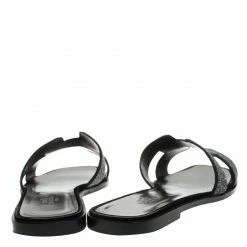 Hermes Black Crystal Suede Oran Flat Slides Size 40.5 For Women -Deals Hermes Store luxury women hermes used shoes p262451 002