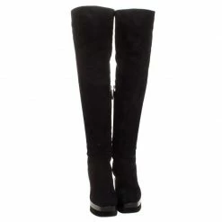 Hermes Black Suede And Leather Platform Wedge Over The Knee Boots Size 37 For Women -Deals Hermes Store luxury women hermes used shoes p263157 007