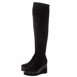 Hermes Black Suede And Leather Platform Wedge Over The Knee Boots Size 37 For Women -Deals Hermes Store luxury women hermes used shoes p263157 008