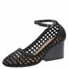 Hermes Black Woven Leather And Suede Block Heel Pumps Size 40 For Women