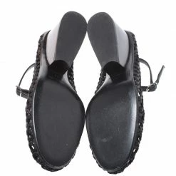 Hermes Black Woven Leather And Suede Block Heel Pumps Size 40 For Women -Deals Hermes Store luxury women hermes used shoes p269370 004