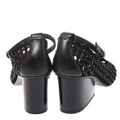 Hermes Black Woven Leather And Suede Block Heel Pumps Size 40 For Women -Deals Hermes Store luxury women hermes used shoes p269370 006