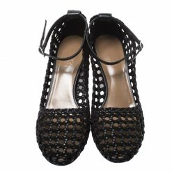 Hermes Black Woven Leather And Suede Block Heel Pumps Size 40 For Women -Deals Hermes Store luxury women hermes used shoes p269370 007