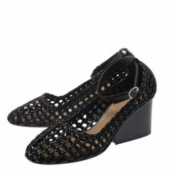 Hermes Black Woven Leather And Suede Block Heel Pumps Size 40 For Women -Deals Hermes Store luxury women hermes used shoes p269370 008