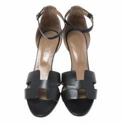 Hermes Black Leather Legend Wedge Ankle Strap Sandals Size 40 For Women -Deals Hermes Store luxury women hermes used shoes p269430 006