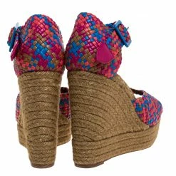 Hermes Multicolor Woven Leather Espadrille Wedge Ankle Strap Sandals Size 40 For Women -Deals Hermes Store luxury women hermes used shoes p272580 003