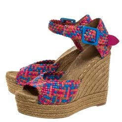 Hermes Multicolor Woven Leather Espadrille Wedge Ankle Strap Sandals Size 40 For Women -Deals Hermes Store luxury women hermes used shoes p272580 008