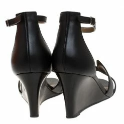 Hermes Black Leather Legend Wedge Ankle Strap Sandals Size 38 For Women -Deals Hermes Store luxury women hermes used shoes p276490 002