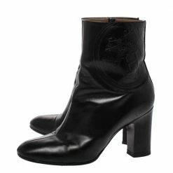 Hermes Black Leather Nadia Block Heel Ankle Boots Size 38.5 For Women -Deals Hermes Store luxury women hermes used shoes p277657 007
