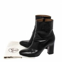 Hermes Black Leather Nadia Block Heel Ankle Boots Size 38.5 For Women -Deals Hermes Store luxury women hermes used shoes p277657 008
