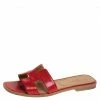 Hermes Red Lizard Oran Slide Flats Size 40 For Women -Deals Hermes Store luxury women hermes used shoes p279327 001