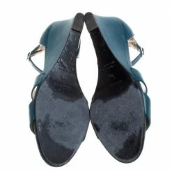 Hermes Teal Leather Legend Wedge Ankle Strap Sandals Size 40 For Women -Deals Hermes Store luxury women hermes used shoes p279340 002