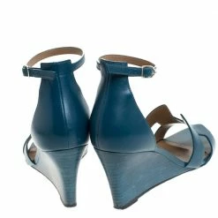 Hermes Teal Leather Legend Wedge Ankle Strap Sandals Size 40 For Women -Deals Hermes Store luxury women hermes used shoes p279340 004