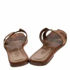 Hermes Brown Ostrich Leather Oran Sandals Size 39 For Women -Deals Hermes Store luxury women hermes used shoes p279412 003