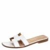 Hermes White Leather Oran Slide Sandals Size 40.5 For Women 1 Hermes White Leather Oran Slide Sandals Size 40.5 For Women -Deals Hermes Store luxury women hermes used shoes p280465 006