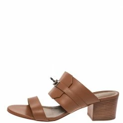 Hermes Brown Leather Ovation Slide Sandals Size 39 For Women -Deals Hermes Store luxury women hermes used shoes p281310 003