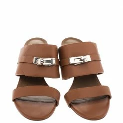 Hermes Brown Leather Ovation Slide Sandals Size 39 For Women -Deals Hermes Store luxury women hermes used shoes p281310 005