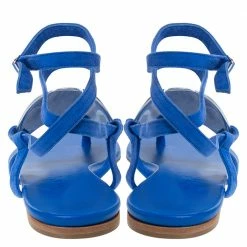 Hermes Electric Blue Suede Wrap Up Thong Flats Sandals Size 40 For Women -Deals Hermes Store luxury women hermes used shoes p285654 004