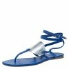 Hermes Electric Blue Suede Wrap Up Thong Flats Sandals Size 40 For Women