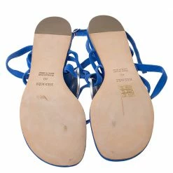 Hermes Electric Blue Suede Wrap Up Thong Flats Sandals Size 40 For Women -Deals Hermes Store luxury women hermes used shoes p285654 009