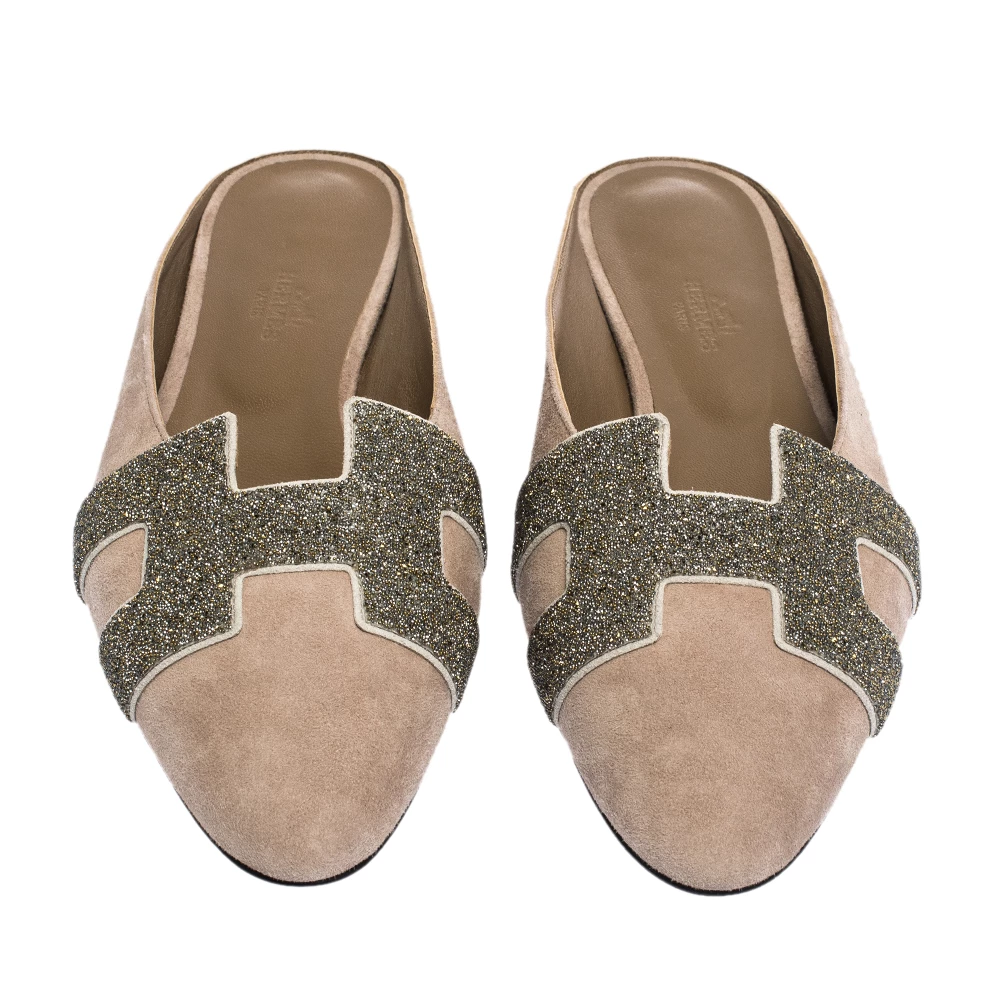 Hermes Beige Suede Roxane Flat Mules Size 40 For Women 5 Hermes Beige Suede Roxane Flat Mules Size 40 For Women - Image 3