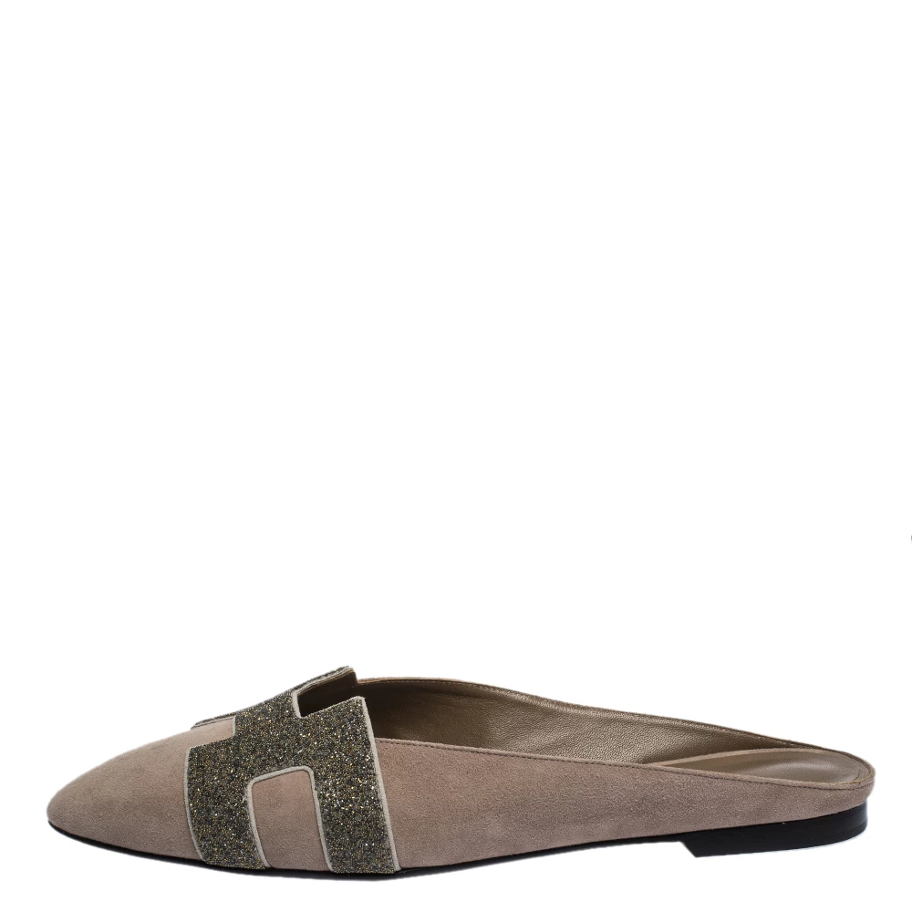 Hermes Beige Suede Roxane Flat Mules Size 40 For Women 4 Hermes Beige Suede Roxane Flat Mules Size 40 For Women - Image 2
