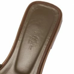 Hermes Brown Leather Oran Slide Flats Size 38 For Women -Deals Hermes Store luxury women hermes used shoes p287245 002