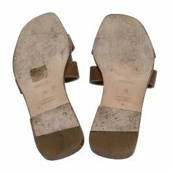 Hermes Brown Leather Oran Slide Flats Size 38 For Women -Deals Hermes Store luxury women hermes used shoes p287245 005