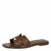 Hermes Brown Leather Oran Slide Flats Size 38 For Women