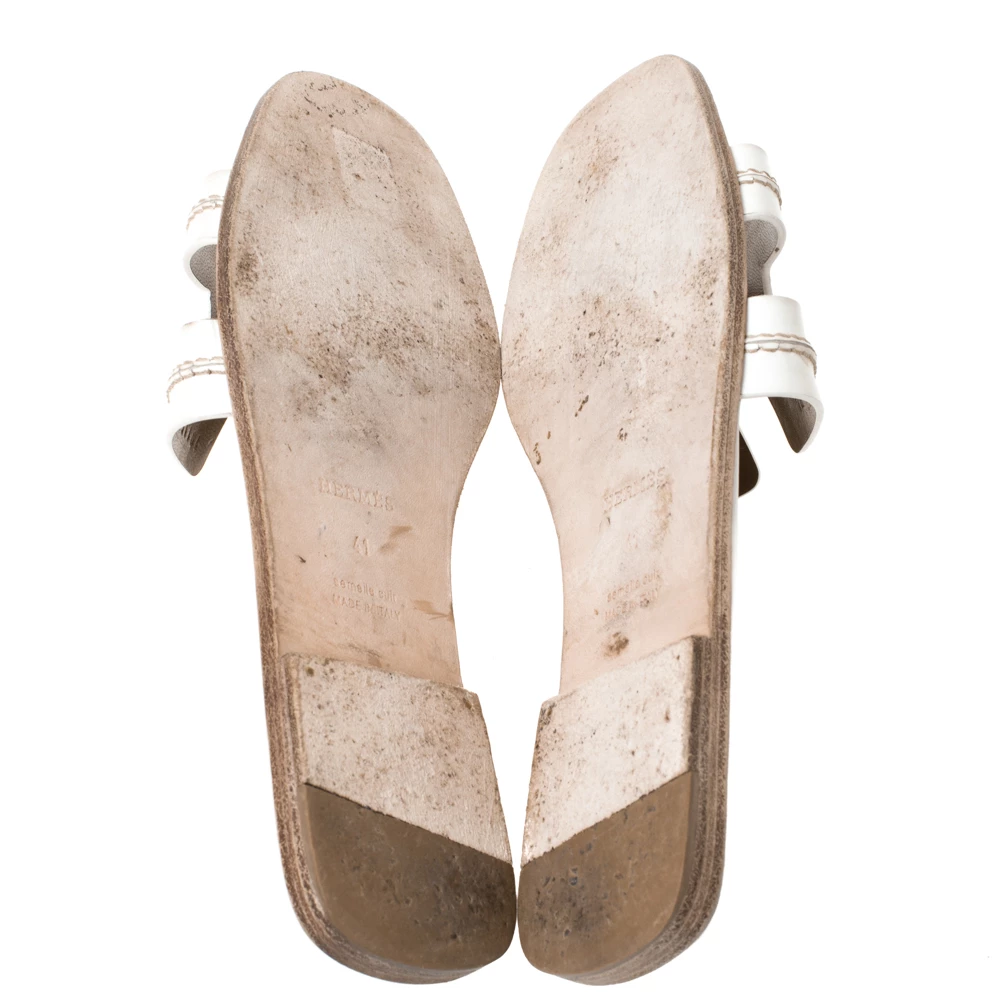 Hermes White Stitch Detail Leather Oran Slides Flats Size 41 For Women 8 Hermes White Stitch Detail Leather Oran Slides Flats Size 41 For Women - Image 6