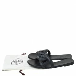 Hermes Black Rubber Aloha Flat Sandals Size 39 For Women -Deals Hermes Store luxury women hermes used shoes p289913 007