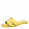 Hermes Yellow Leather Oran Flat Slides Size 37 For Women -Deals Hermes Store luxury women hermes used shoes p291122 007
