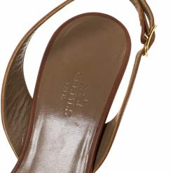 Hermes Brown Leather Night Slingback Sandals Size 37.5 For Women -Deals Hermes Store luxury women hermes used shoes p292267 006