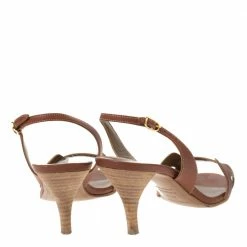 Hermes Brown Leather Night Slingback Sandals Size 37.5 For Women -Deals Hermes Store luxury women hermes used shoes p292267 008