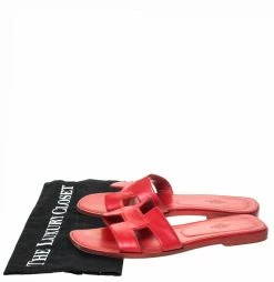 Hermes Red Leather Oran Slide Flats Size 39 For Women -Deals Hermes Store luxury women hermes used shoes p294912 001