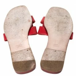 Hermes Red Leather Oran Slide Flats Size 39 For Women -Deals Hermes Store luxury women hermes used shoes p294912 003