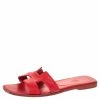 Hermes Red Leather Oran Slide Flats Size 39 For Women