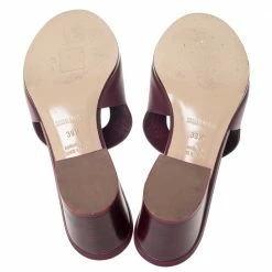 Hermes Burgundy Leather Mona Slide Sandals Size 39.5 For Women -Deals Hermes Store luxury women hermes used shoes p298519 001