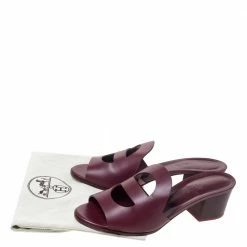 Hermes Burgundy Leather Mona Slide Sandals Size 39.5 For Women -Deals Hermes Store luxury women hermes used shoes p298519 008