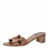 Hermes Brown Leather Oasis Slides Size 35 For Women -Deals Hermes Store luxury women hermes used shoes p302573 007
