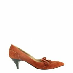 Hermes Brown Suede Pointed Toe Kitten Heels Pumps Size EU 38.5 For Women