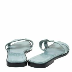 Hermes Light Blue Patent Leather Oran Flat Slides Size 38 For Women -Deals Hermes Store luxury women hermes used shoes p306696 001