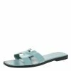 Hermes Light Blue Patent Leather Oran Flat Slides Size 38 For Women -Deals Hermes Store luxury women hermes used shoes p306696 007